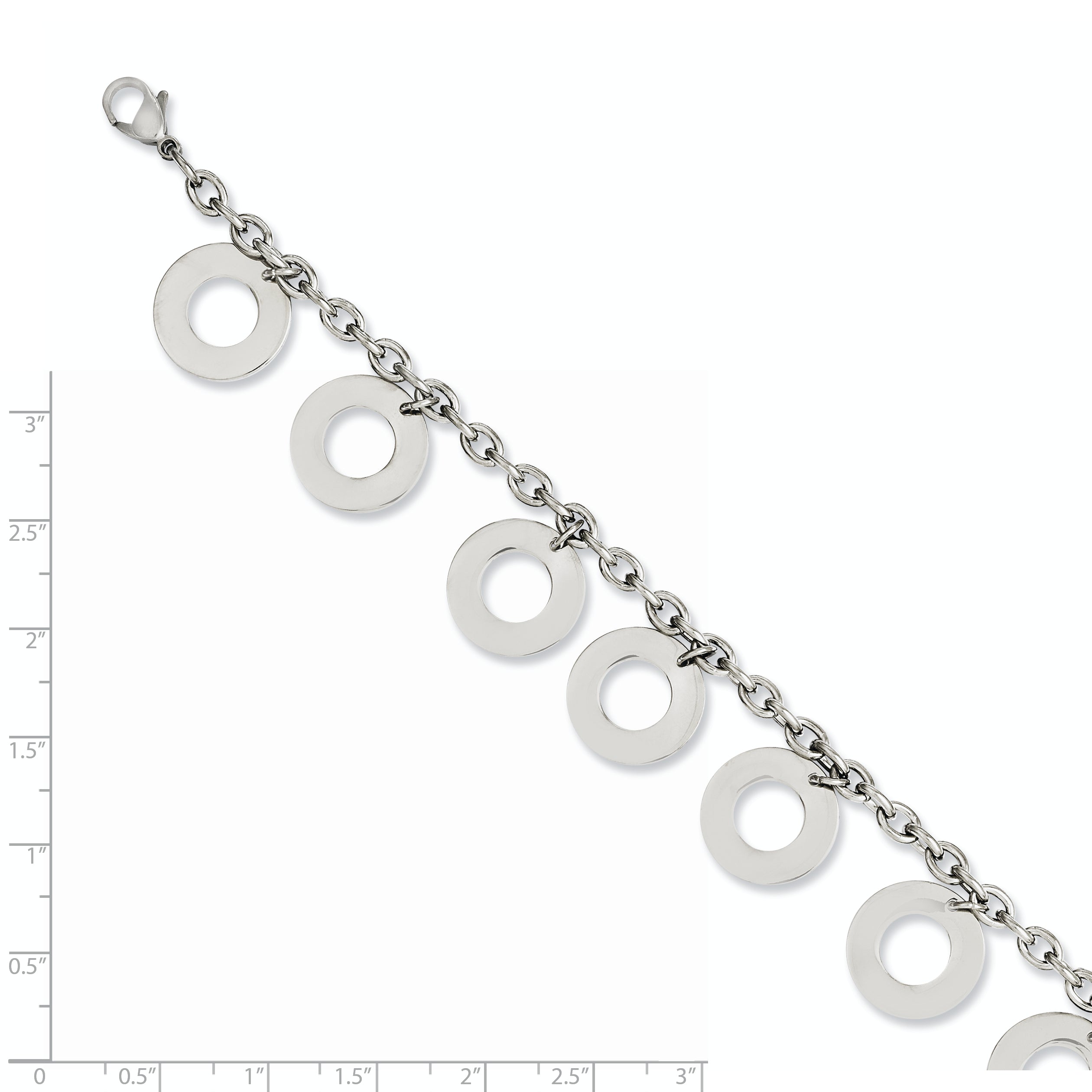 Stainless Steel Polished Dangle Circles 7.5in Bracelet - 7.5