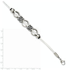 White Leather Bracelet in Stainless Steel with Antiqued Beads