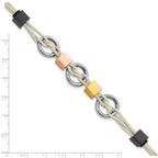 Multi-Tone Beaded Leather Bracelet in Stainless Steel