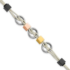 Stainless Steel Multi IP-Plated Beads & White Leather w/.75in ext Bracelet