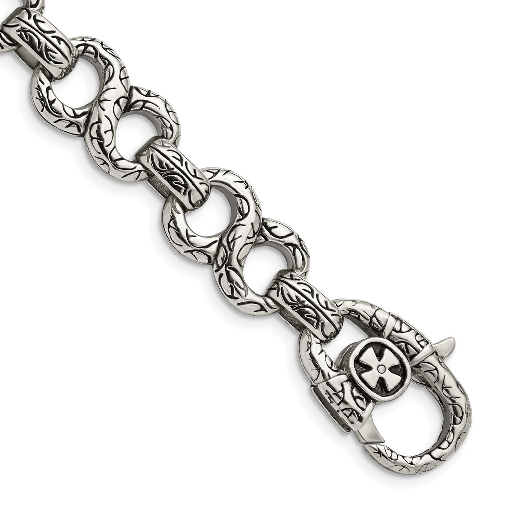 Chisel Stainless Steel Antiqued Polished and Textured 8.5 inch Infinity Symbol Link Bracelet