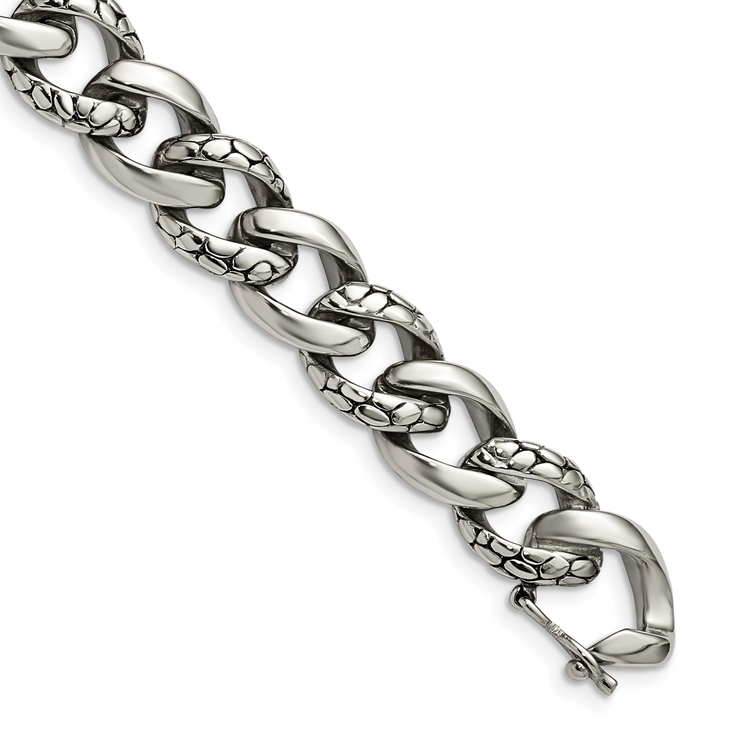 Chisel Stainless Steel Antiqued Polished and Reptile Scale Textured 8.5 inch Link Bracelet Main image