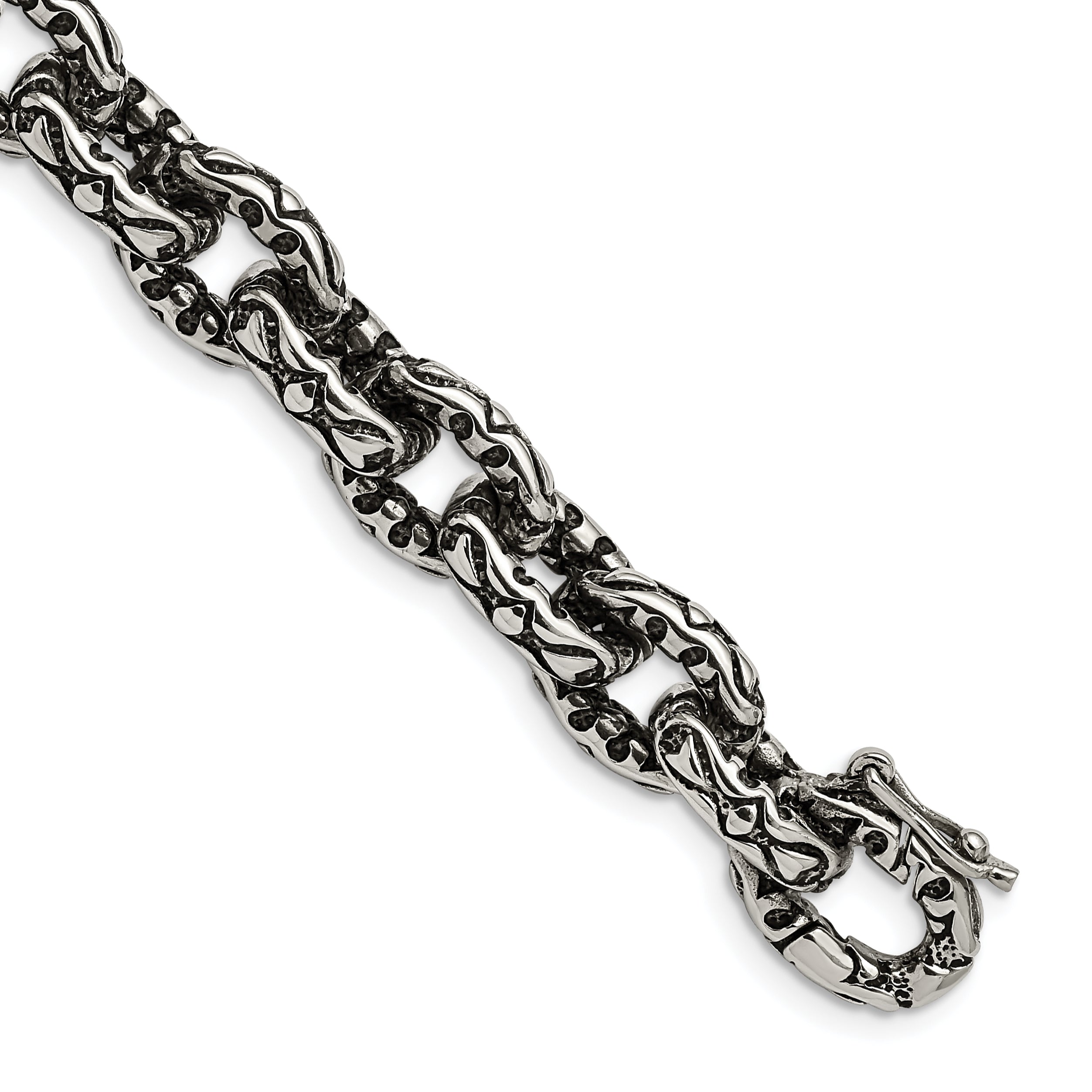 Chisel Stainless Steel Antiqued Polished and Textured 8.25 inch Fancy Link Bracelet Main image