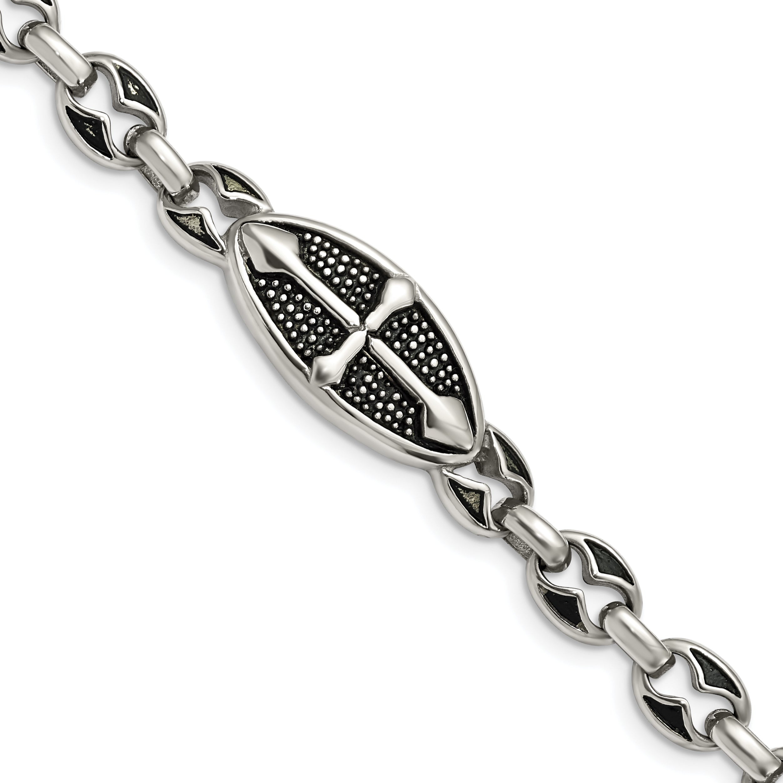 Stainless Steel Antiqued Textured and Polished Cross 9in Toggle Bracelet Main image