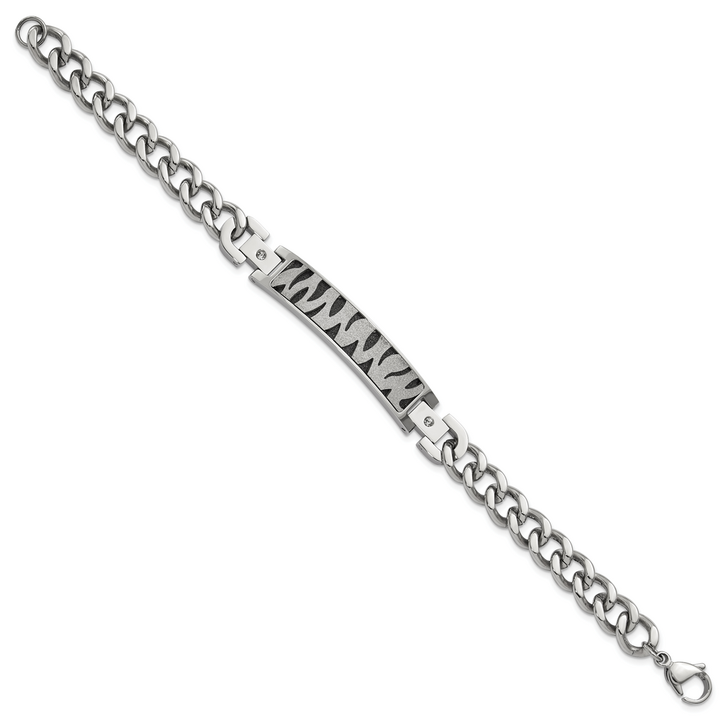 Black IP-Plated Laser-Cut CZ Bracelet in Stainless Steel