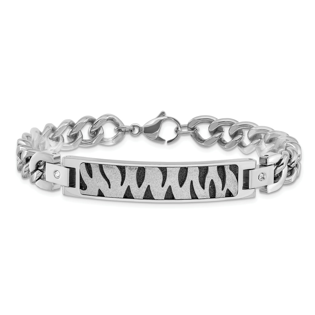 Black IP-Plated Laser-Cut CZ Bracelet in Stainless Steel