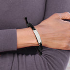 Chisel Stainless Steel Polished Black Fabric Adjustable ID Bracelet - 7 to 13