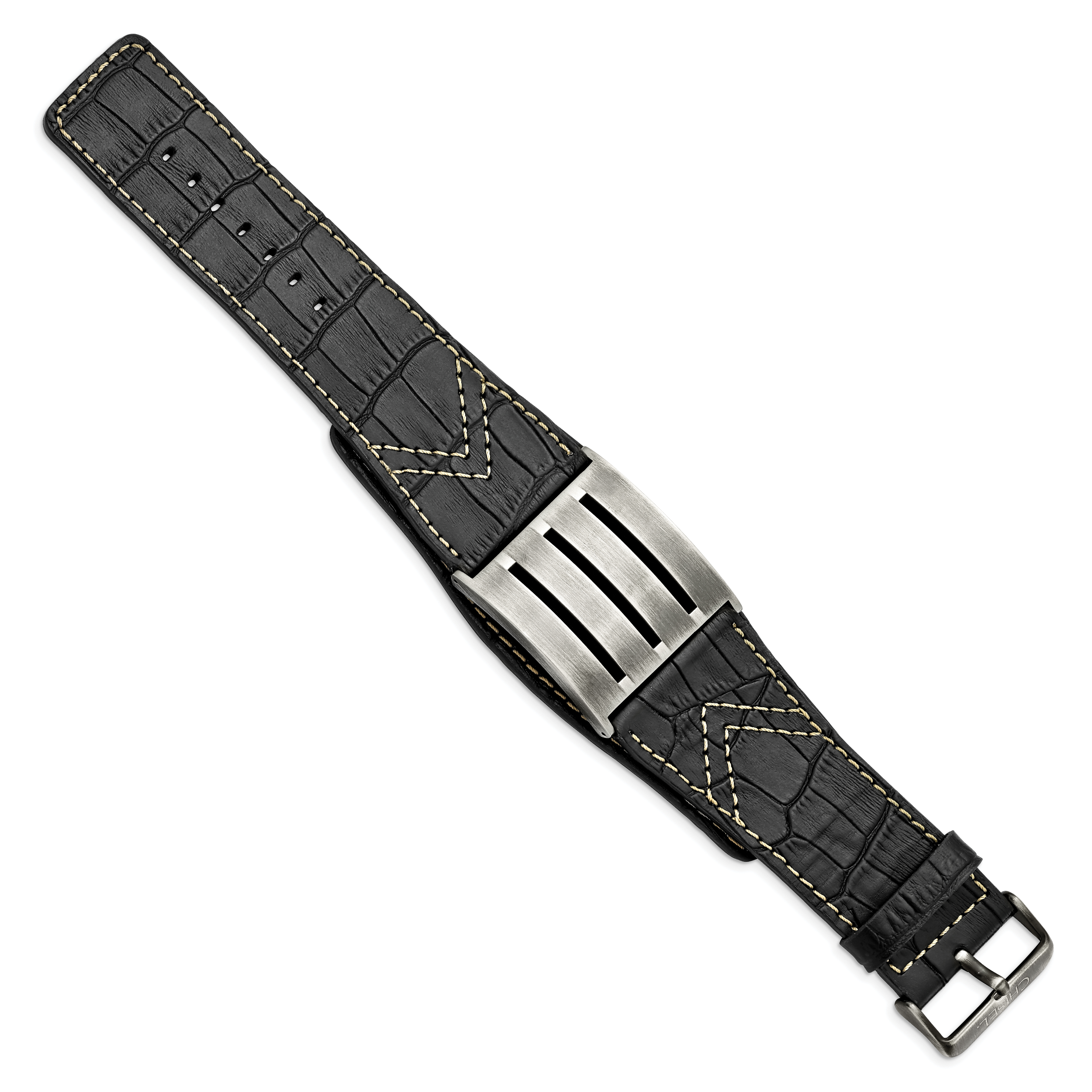 Stainless Steel Brushed Black Leather Adjustable Buckle 9in Bracelet Secondary image