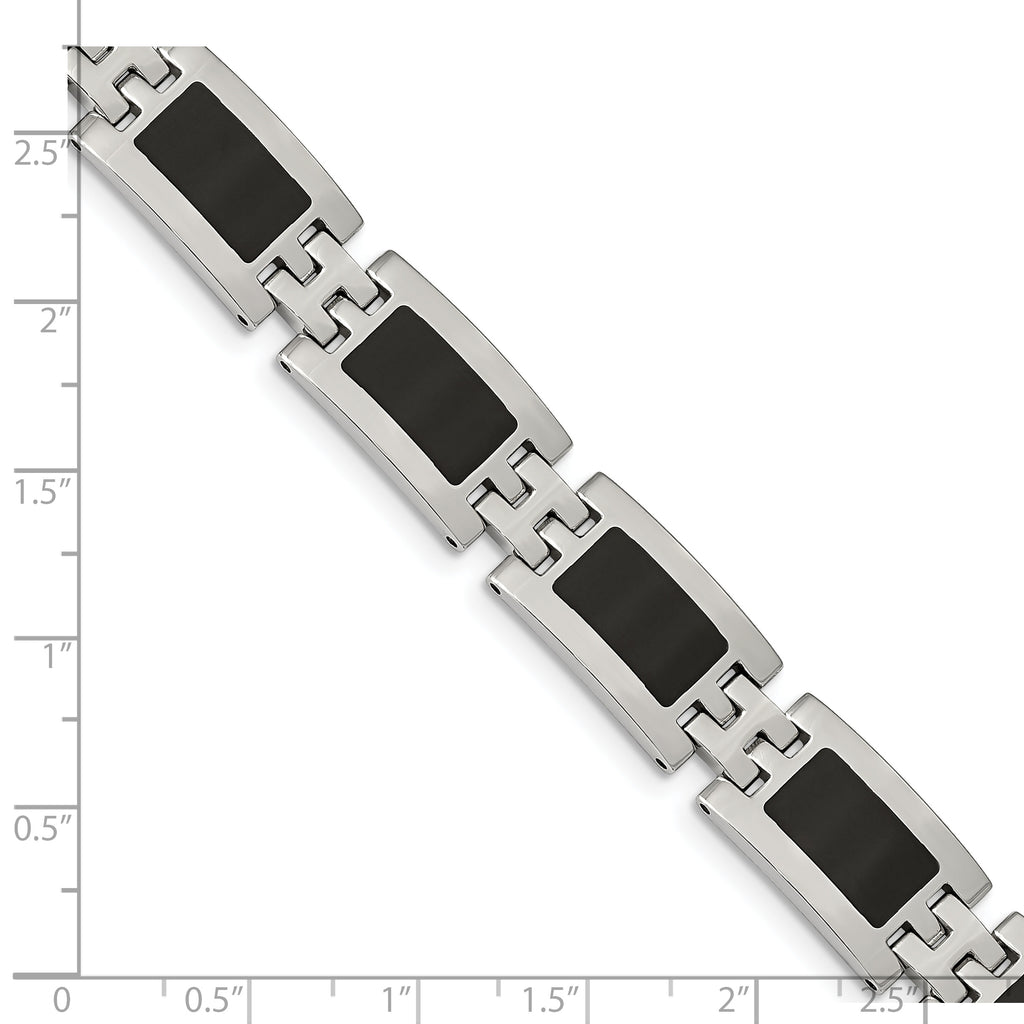 Polished Link Bracelet in Stainless Steel with Black Enamel