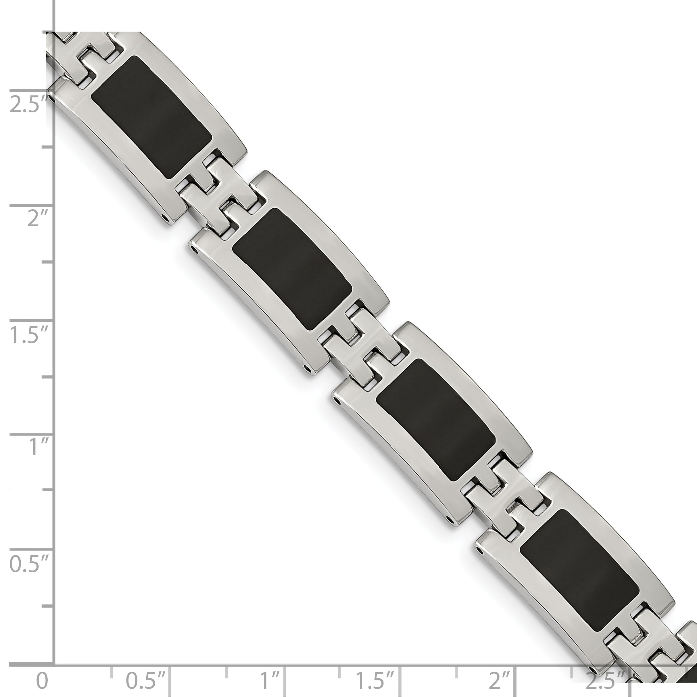 Polished Link Bracelet in Stainless Steel with Black Enamel