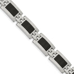 Polished Link Bracelet in Stainless Steel with Black Enamel