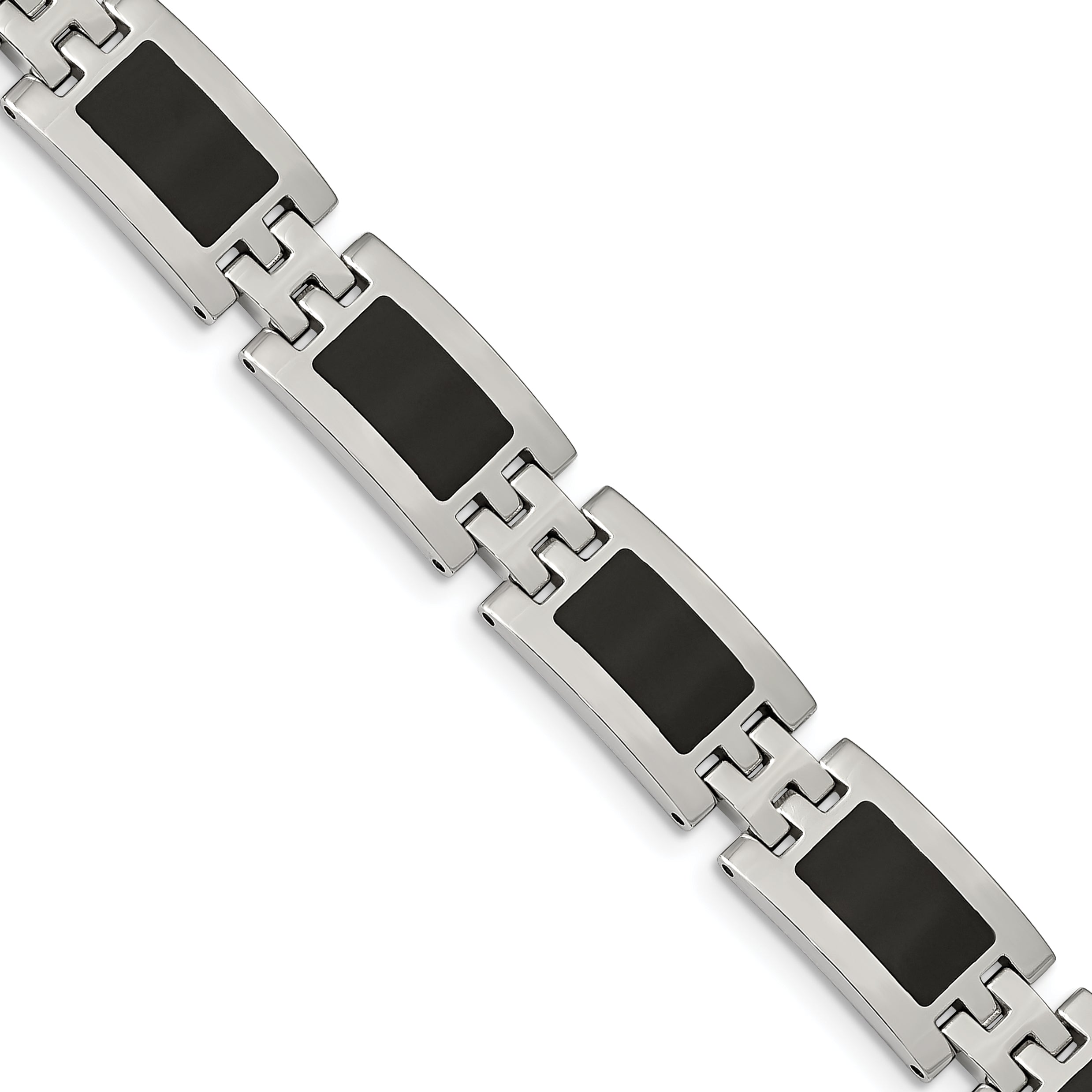 Polished Link Bracelet in Stainless Steel with Black Enamel