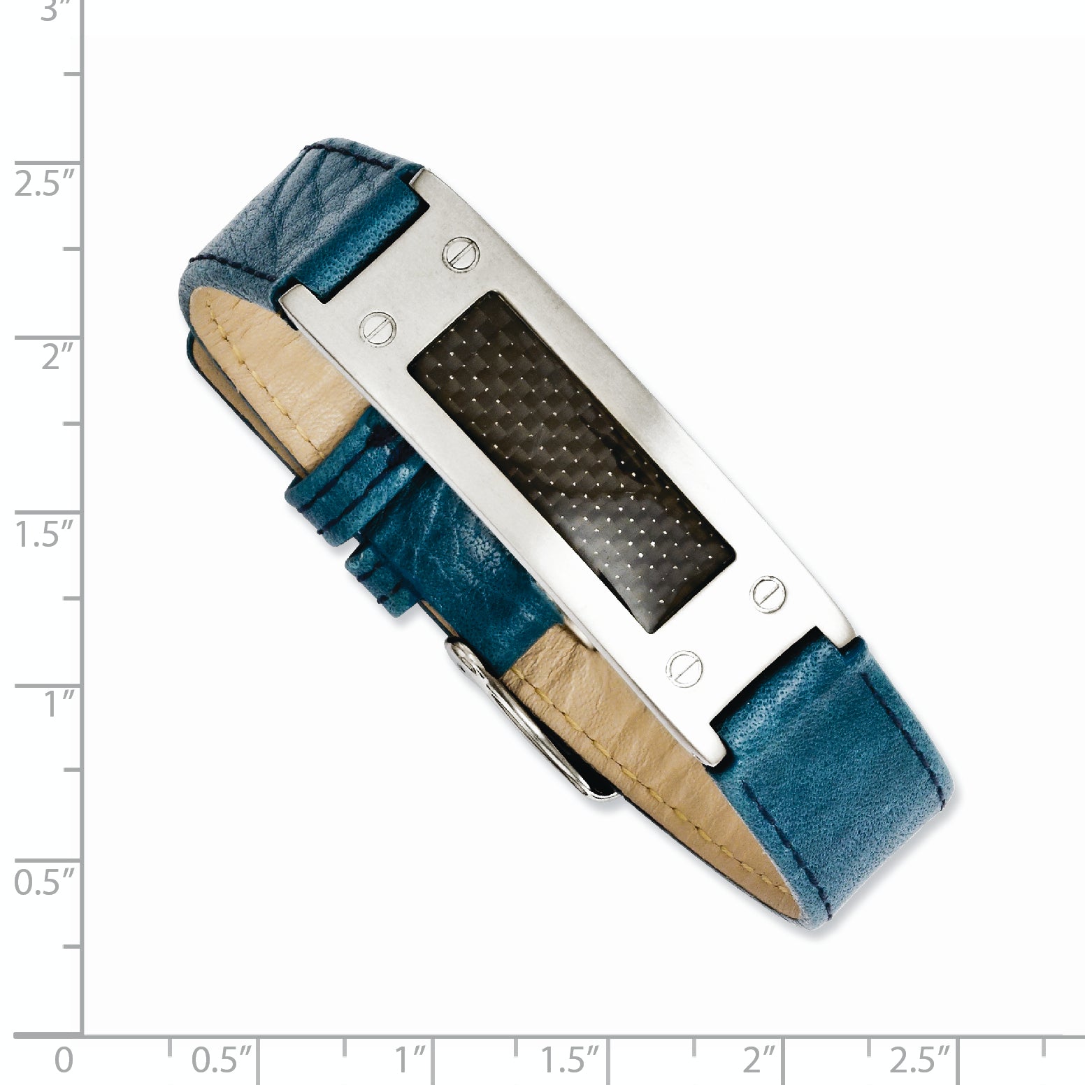 Stainless Steel Textured Blue Leather w/Carbon Fiber Inlay Buckle Bracelet