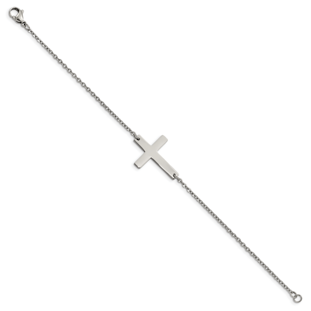 Sideways Cross Bracelet in Stainless Steel