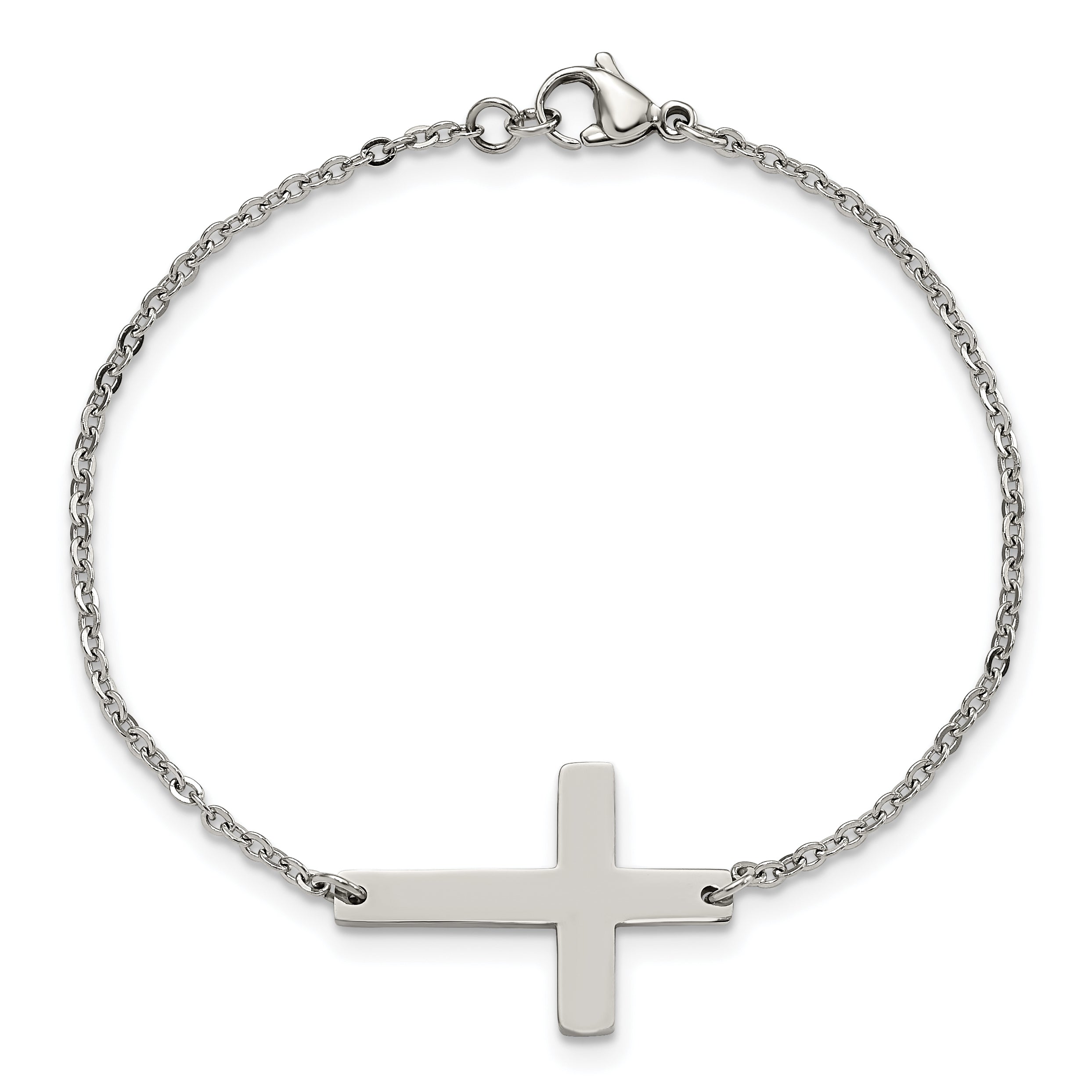 Chisel Stainless Steel Polished Sideways Cross 7.25 inch Bracelet