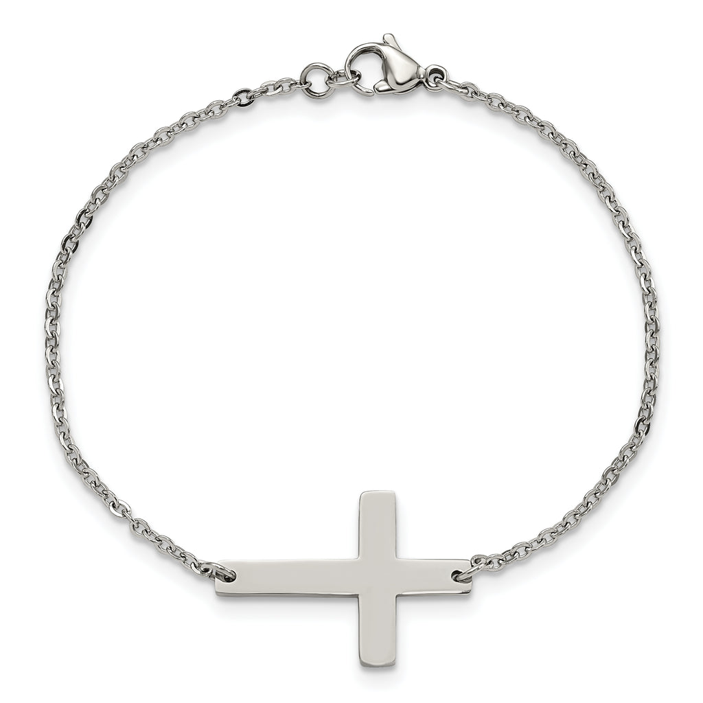 Sideways Cross Bracelet in Stainless Steel