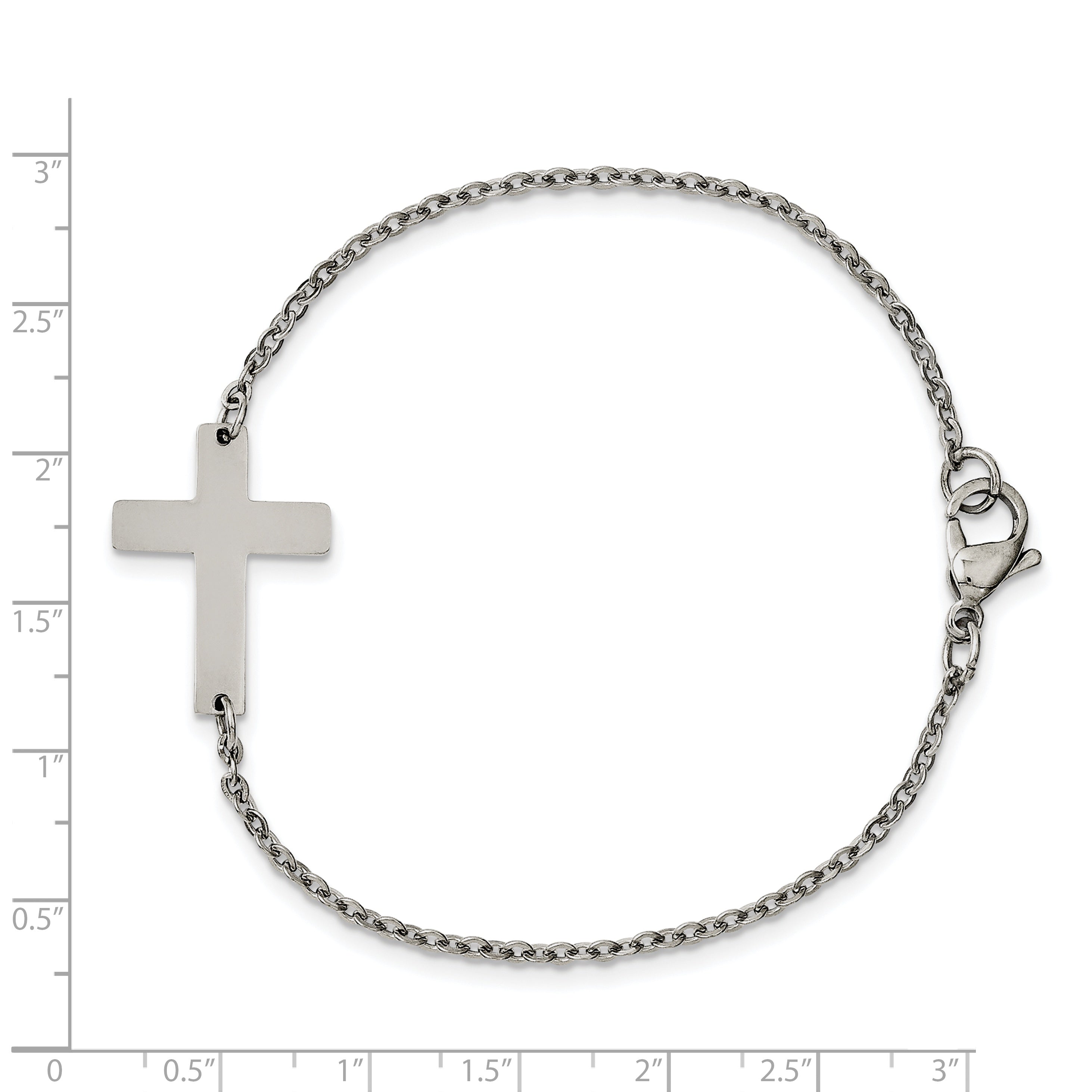 Chisel Stainless Steel Polished Sideways Cross 7.25 inch Bracelet
