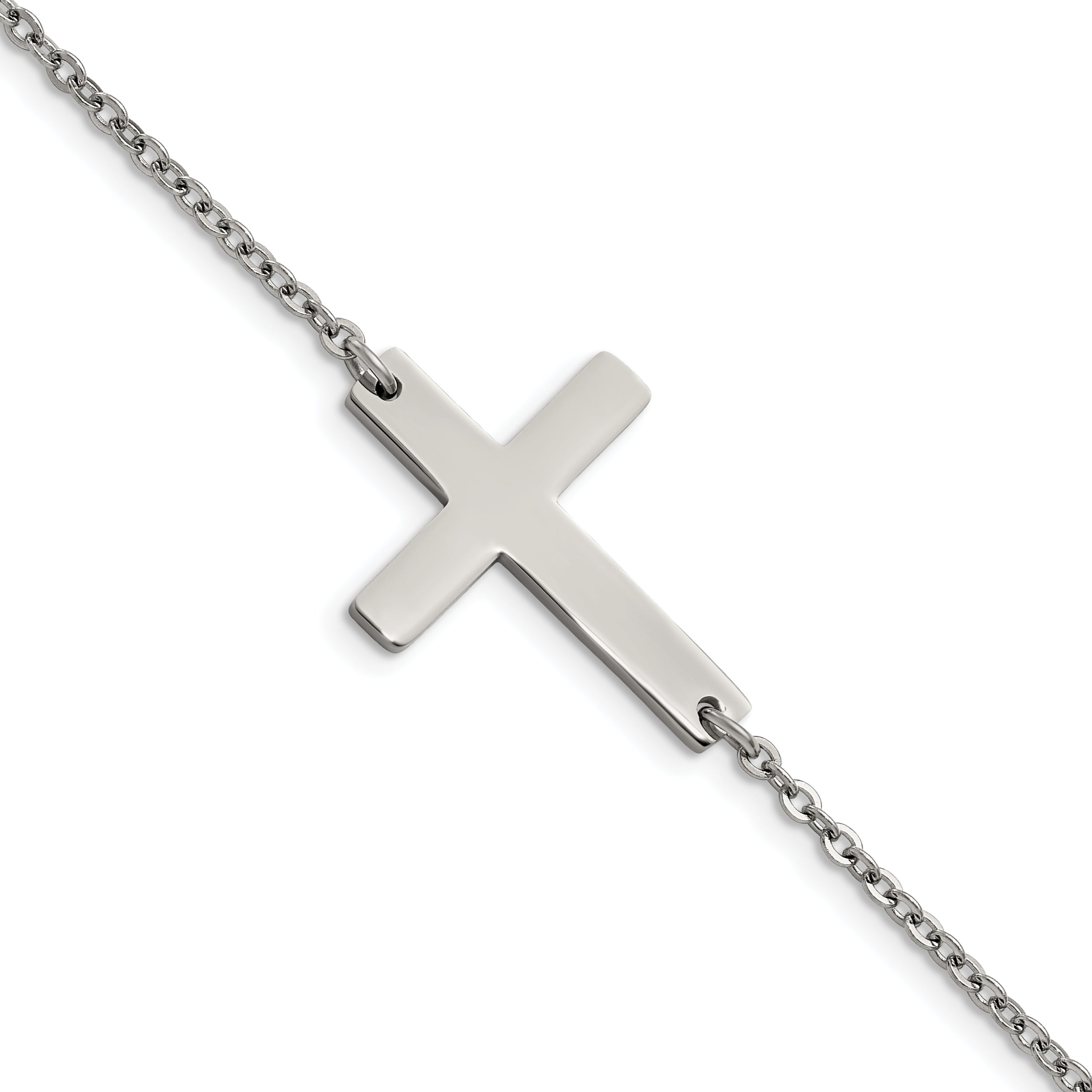 Chisel Stainless Steel Polished Sideways Cross 7.25 inch Bracelet Main image