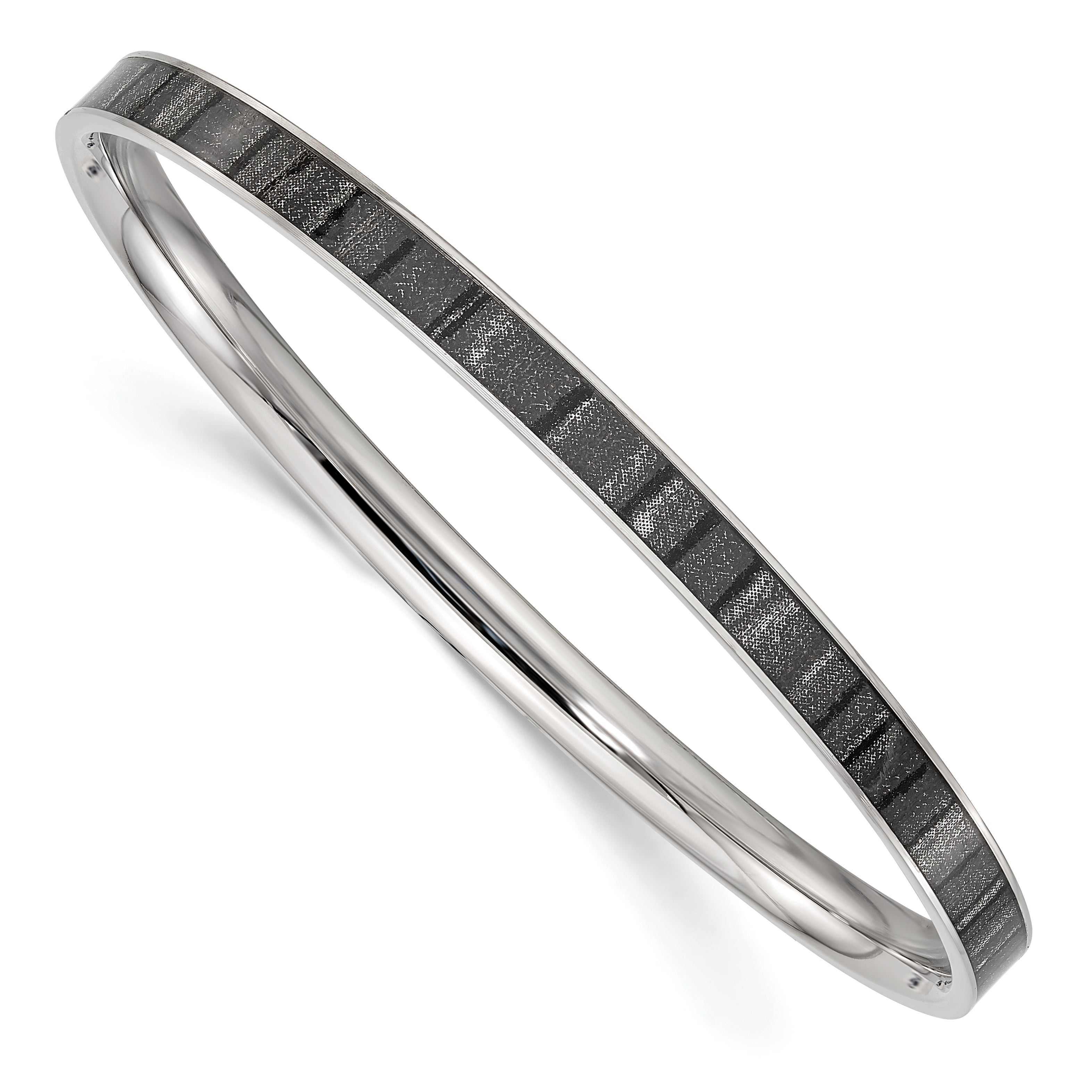 Stainless Steel Polished Black and White Enameled Bangle Main image