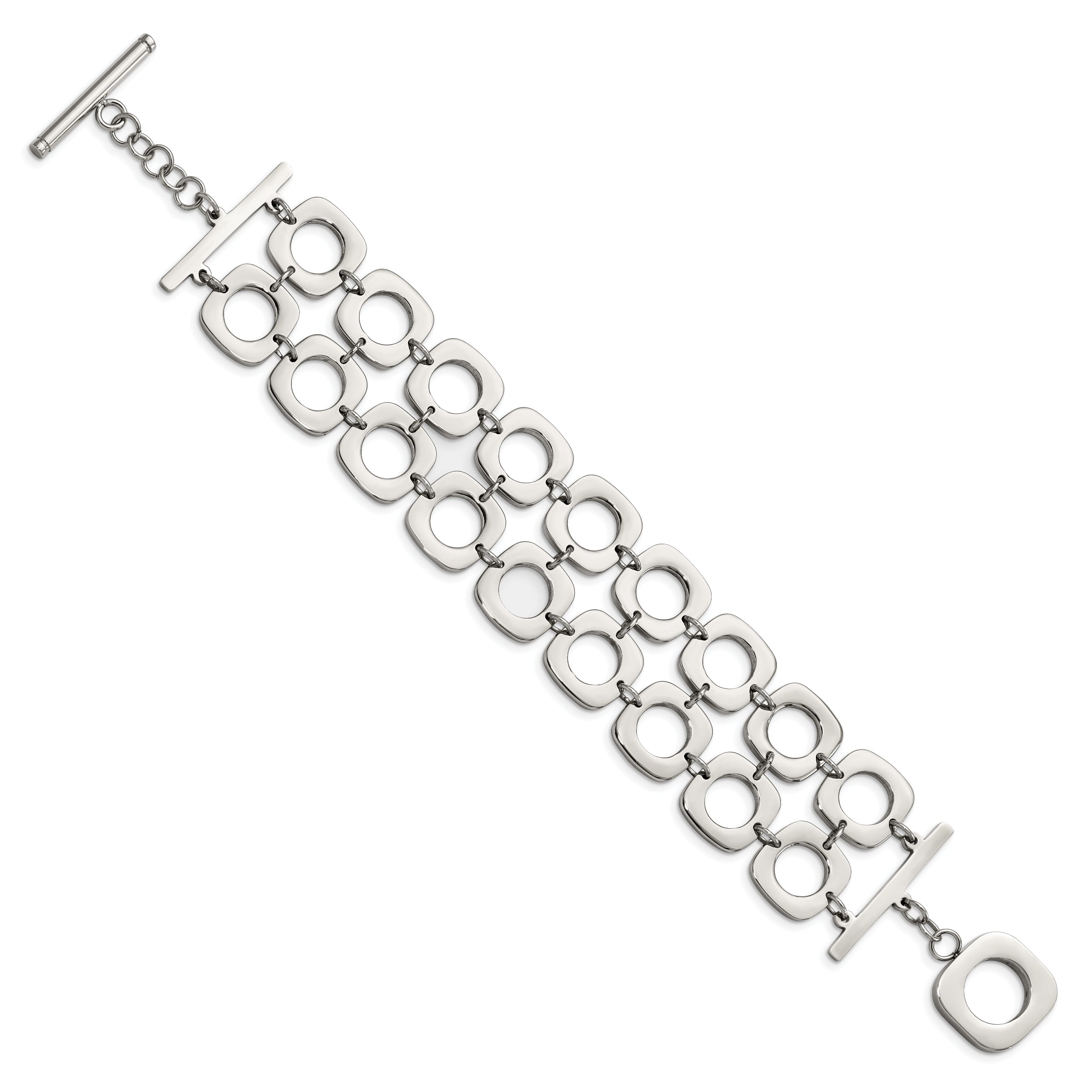 Stainless Steel Polished Double Row Square 8in Toggle Bracelet