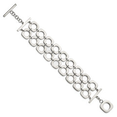 Stainless Steel Polished Double Row Square 8in Toggle Bracelet