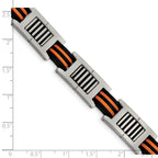 Chisel Stainless Steel Polished with Black and Orange Rubber 8.5 inch Link Bracelet