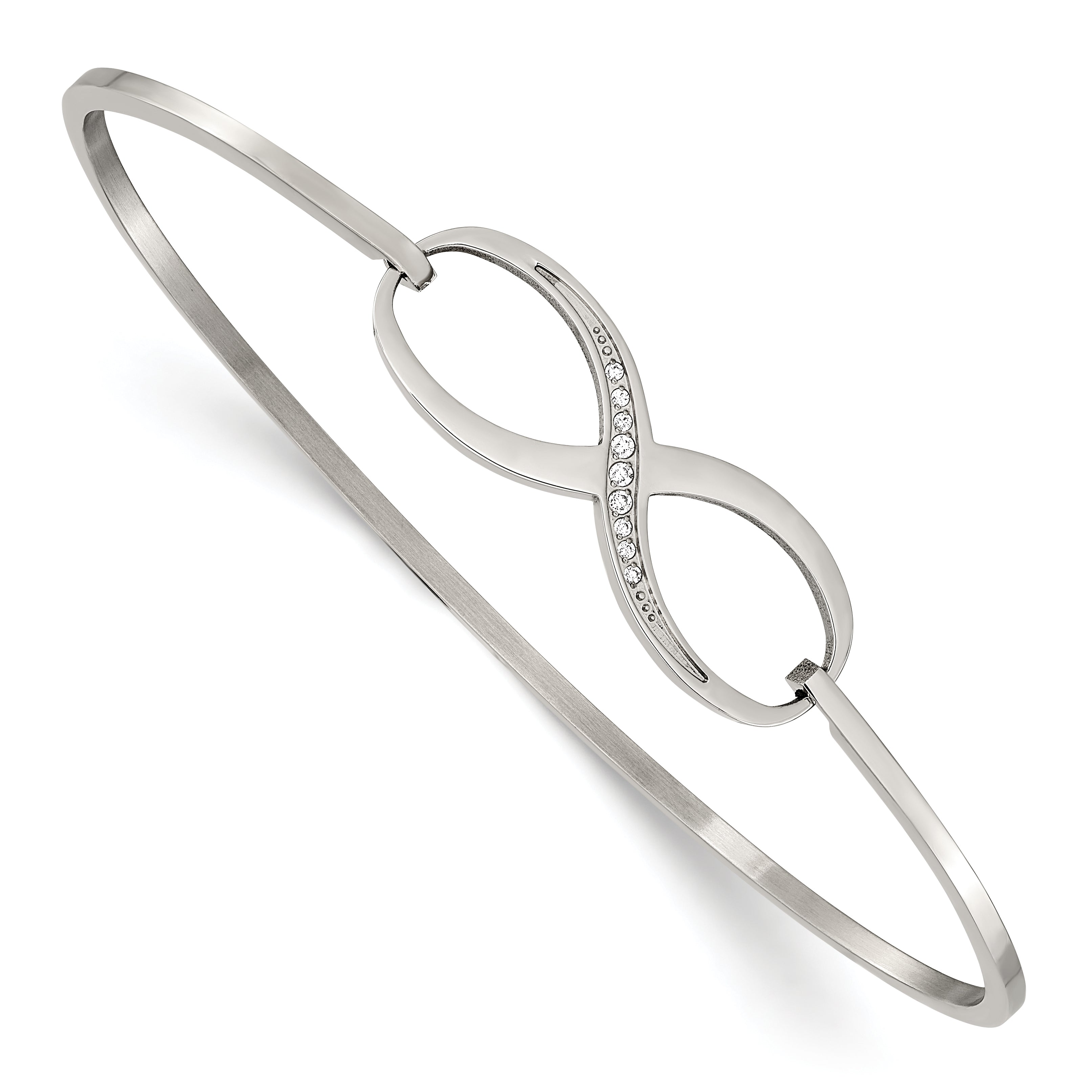Chisel Stainless Steel Polished with CZ Infinity Symbol Bangle Main image