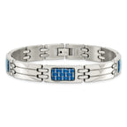 Blue Carbon Fiber Inlay Link Bracelet in Stainless Steel
