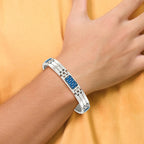 Blue Carbon Fiber Inlay Link Bracelet in Stainless Steel
