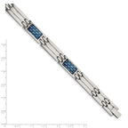 Blue Carbon Fiber Inlay Link Bracelet in Stainless Steel