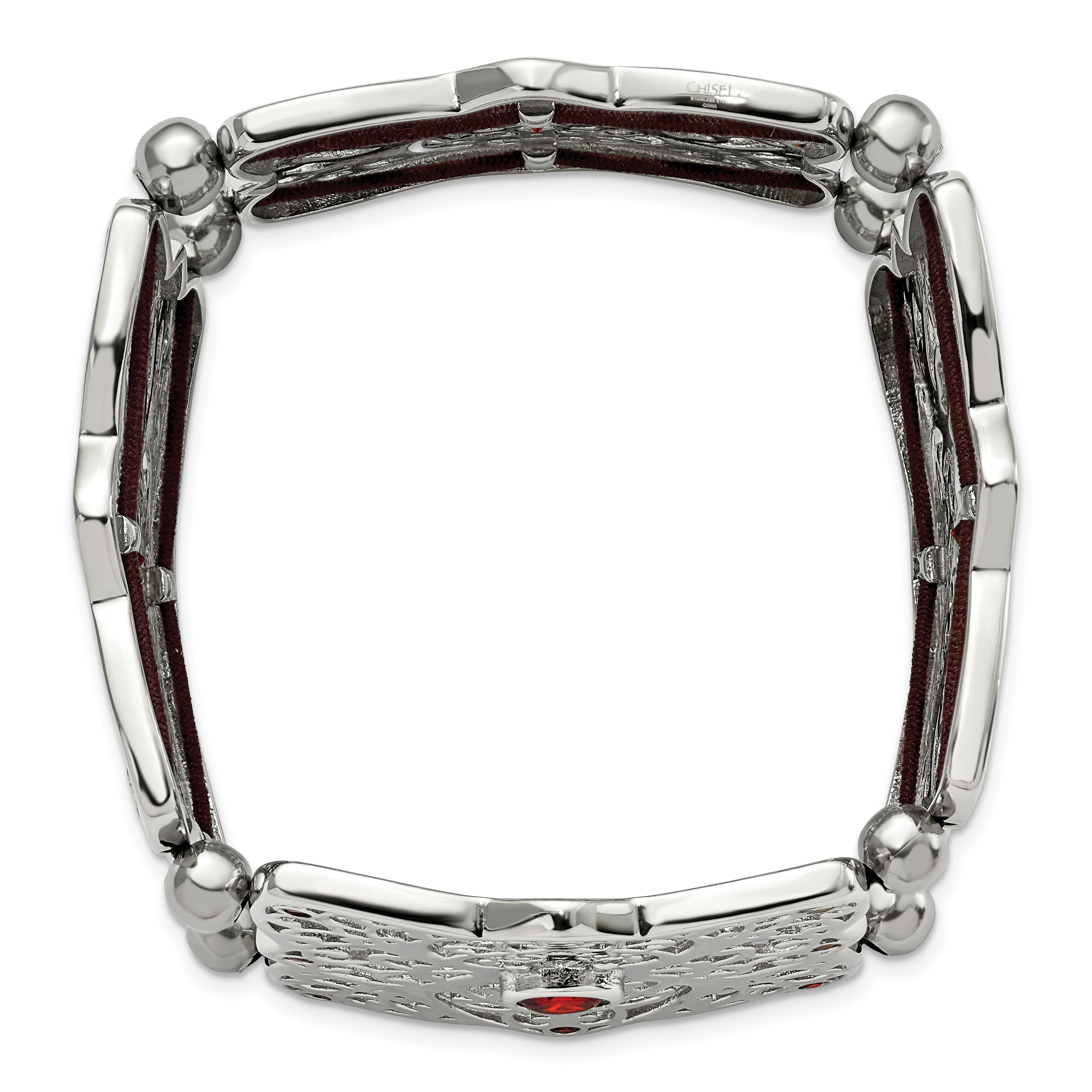 Stainless Steel Polished w/Red CZ Stretch Bracelet