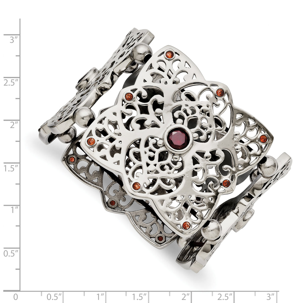 Red CZ Stretch Bracelet in Stainless Steel