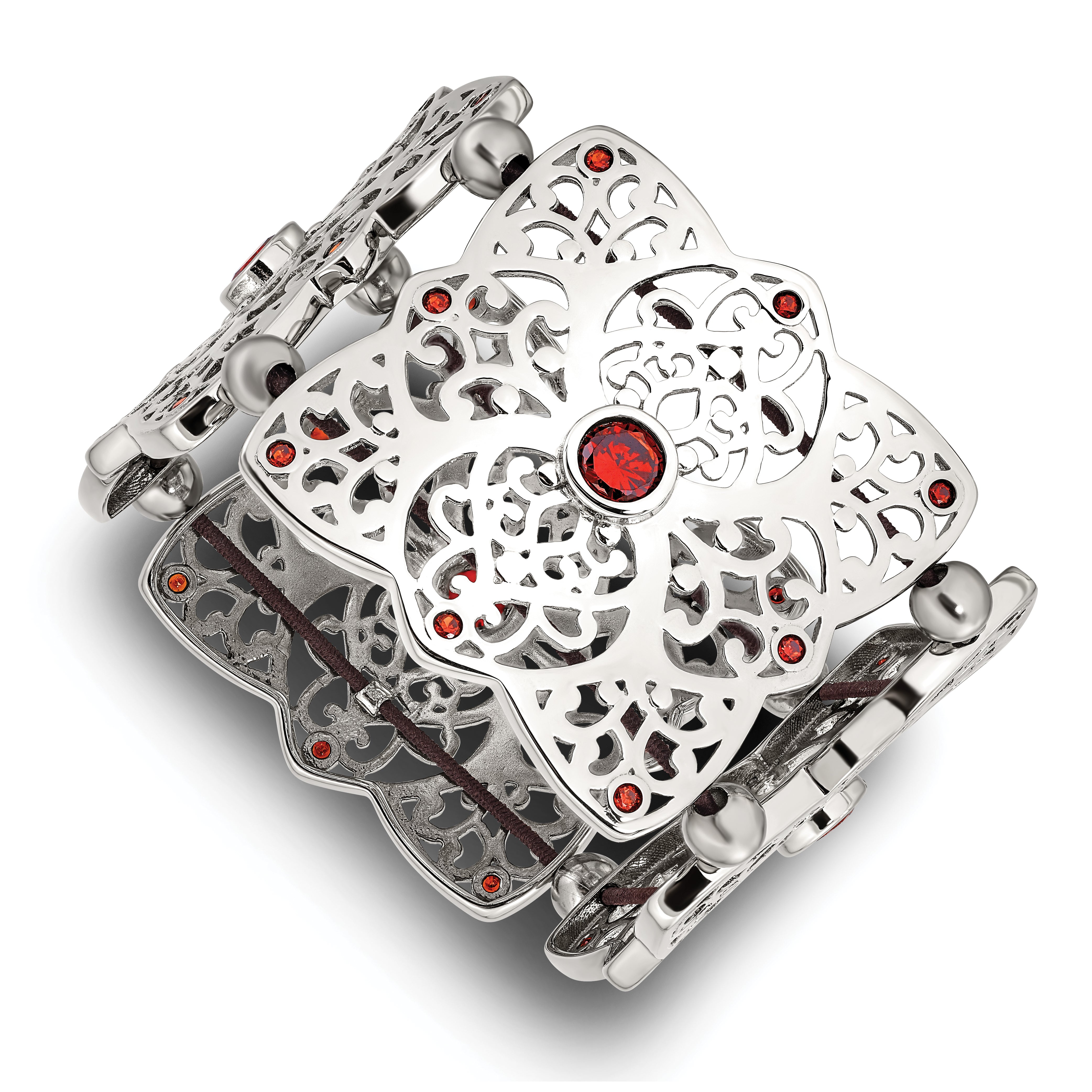 Stainless Steel Polished w/Red CZ Stretch Bracelet Main image