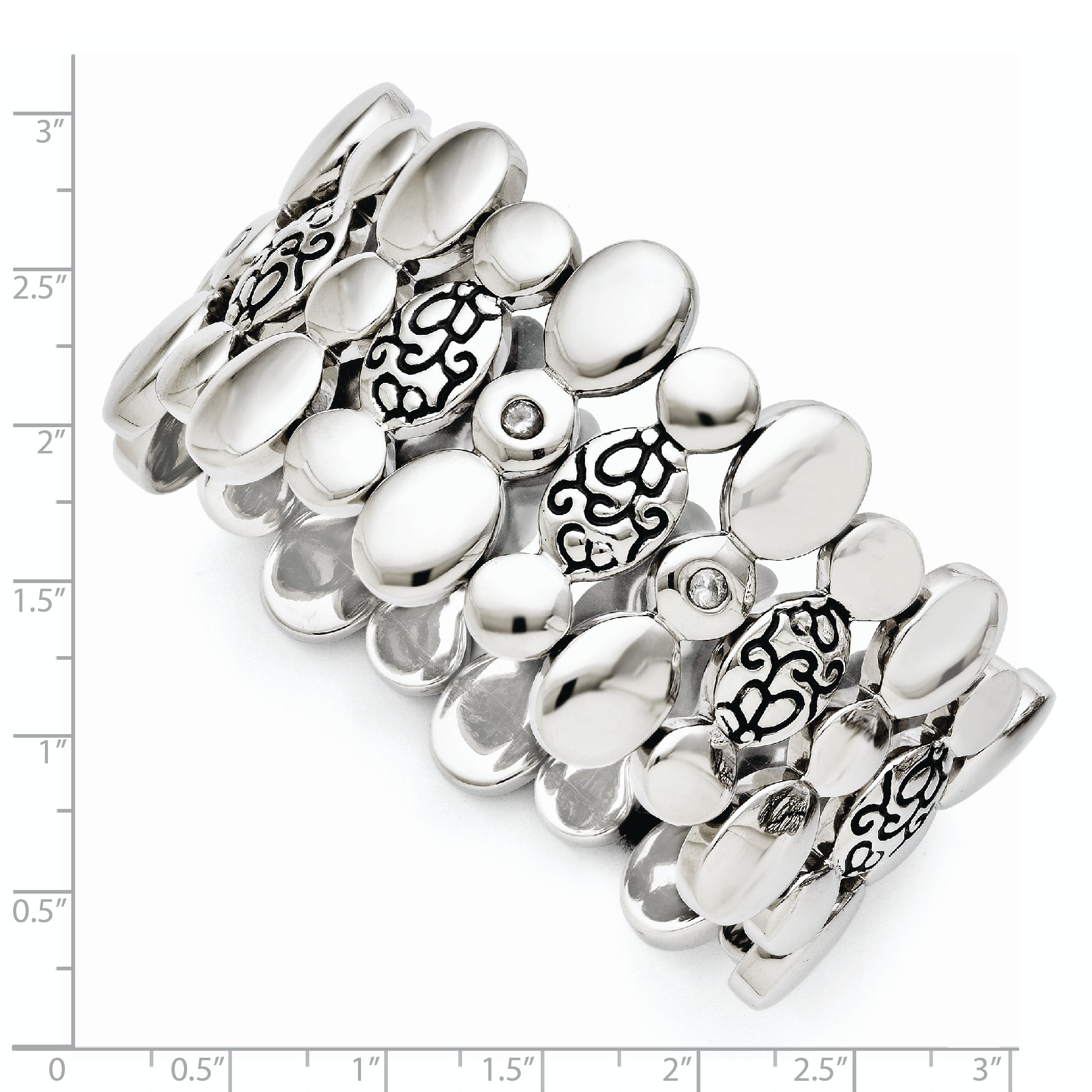CZ Antiqued Stretch Bracelet in Stainless Steel