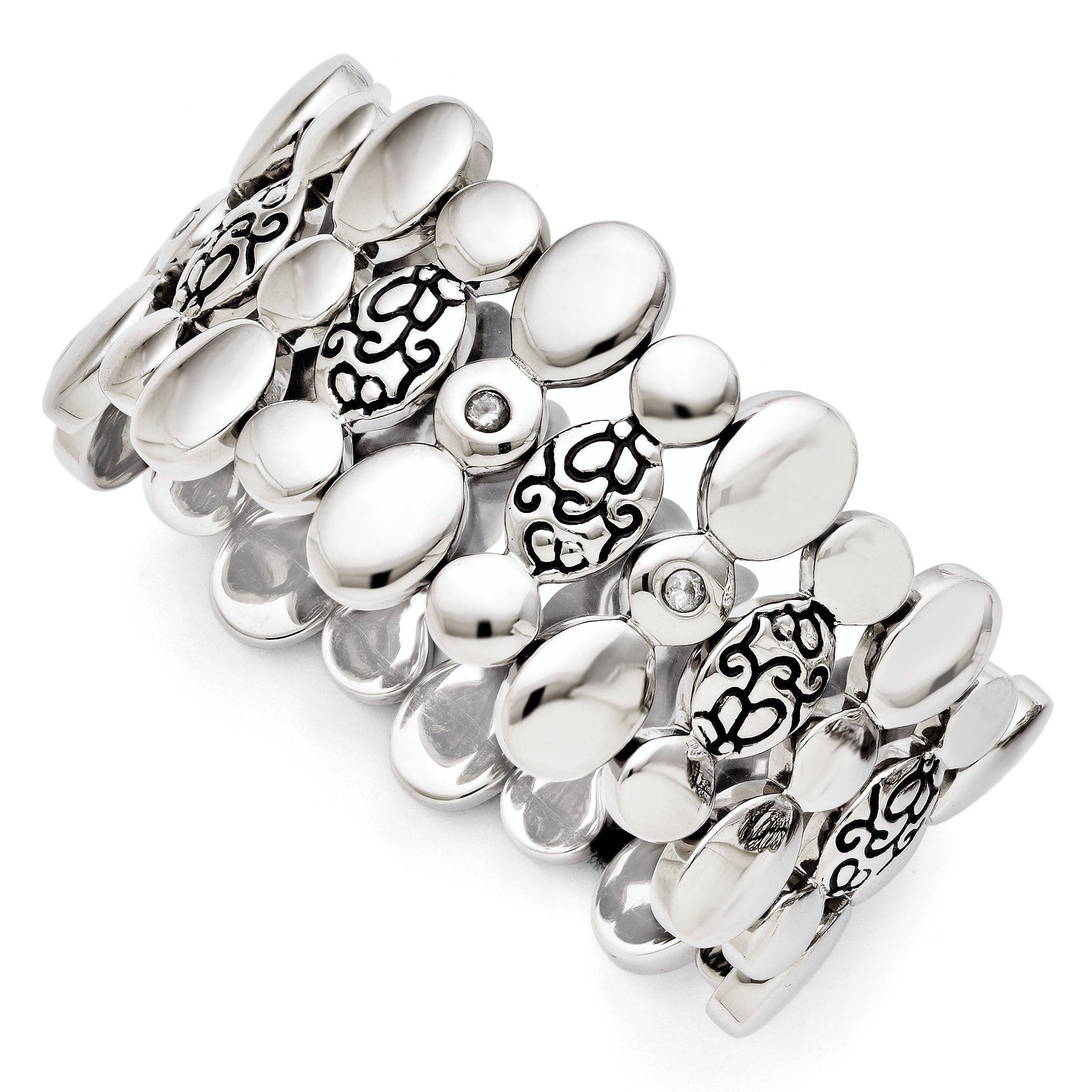 Stainless Steel CZ Antiqued Stretch Bracelet Main image