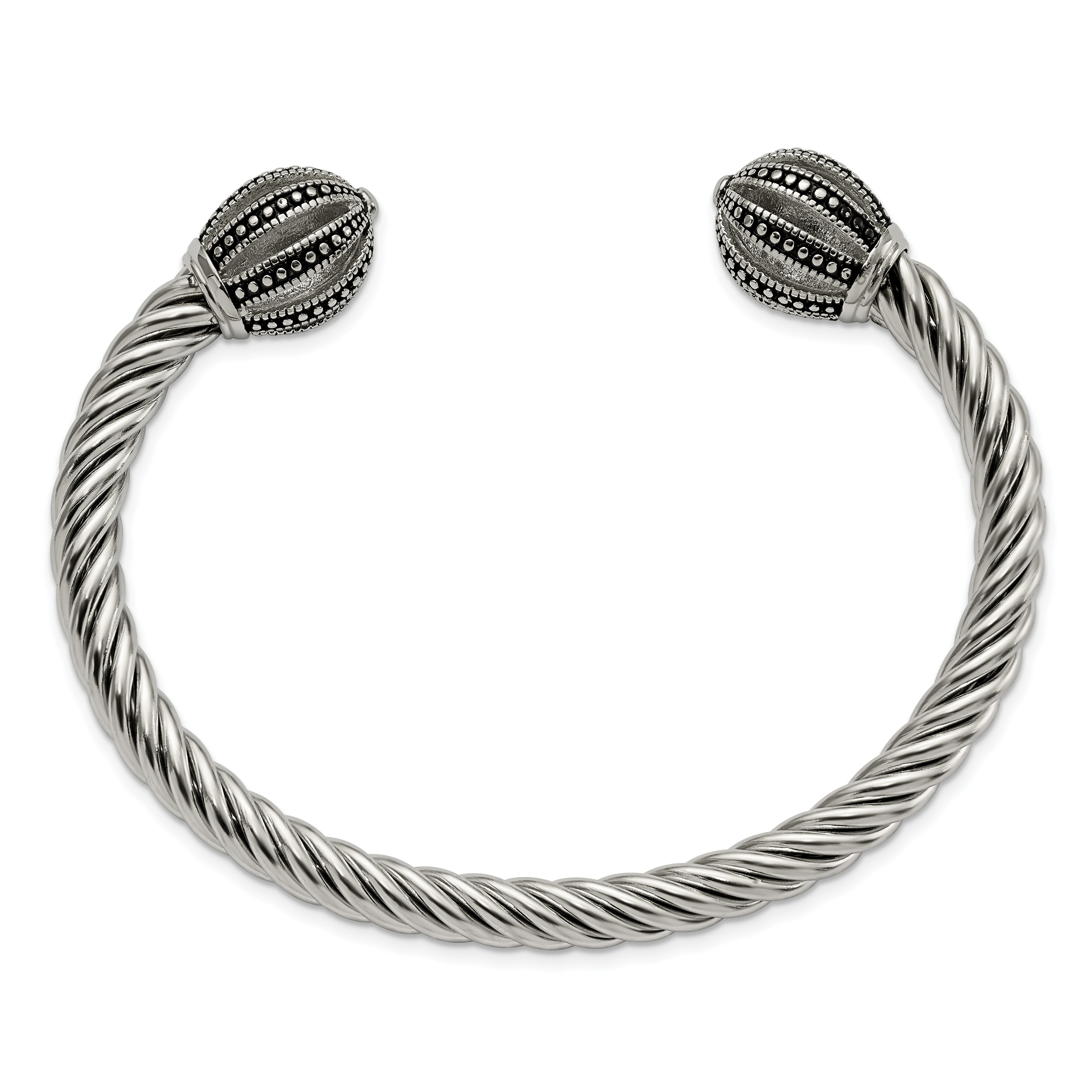 Stainless Steel Antiqued and Polished Twisted Cuff Bangle