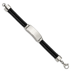 Woven Leather Multi-Strand ID Bracelet in Stainless Steel