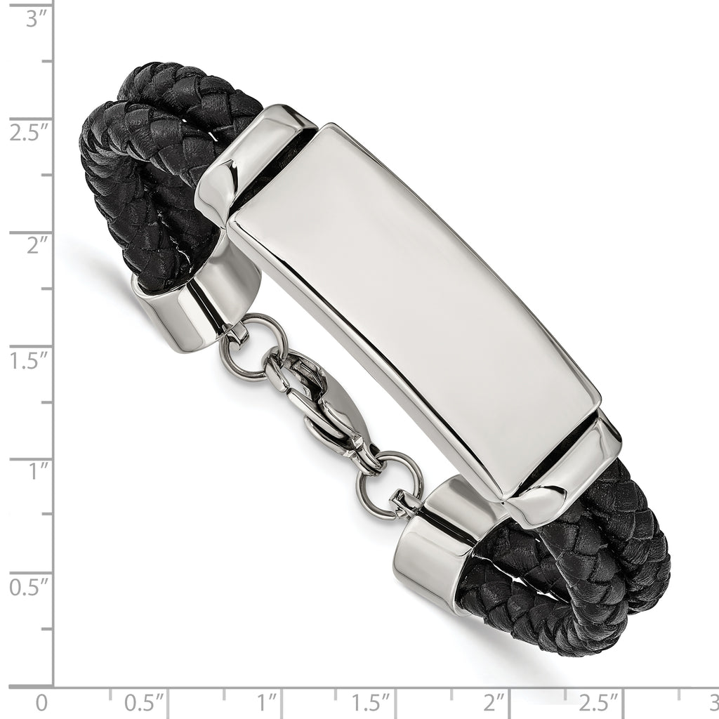 Woven Leather Multi-Strand ID Bracelet in Stainless Steel