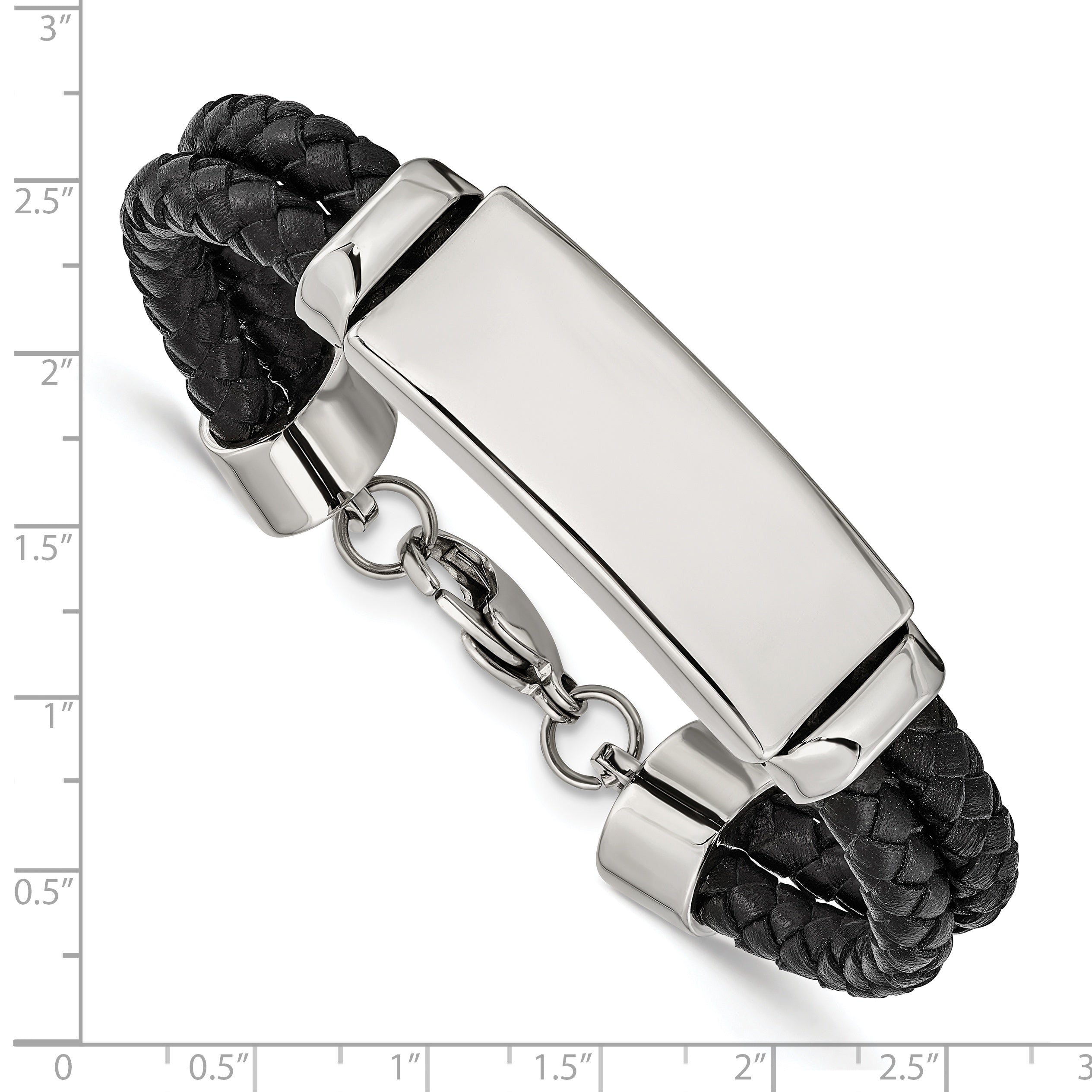 Woven Leather Multi-Strand ID Bracelet in Stainless Steel