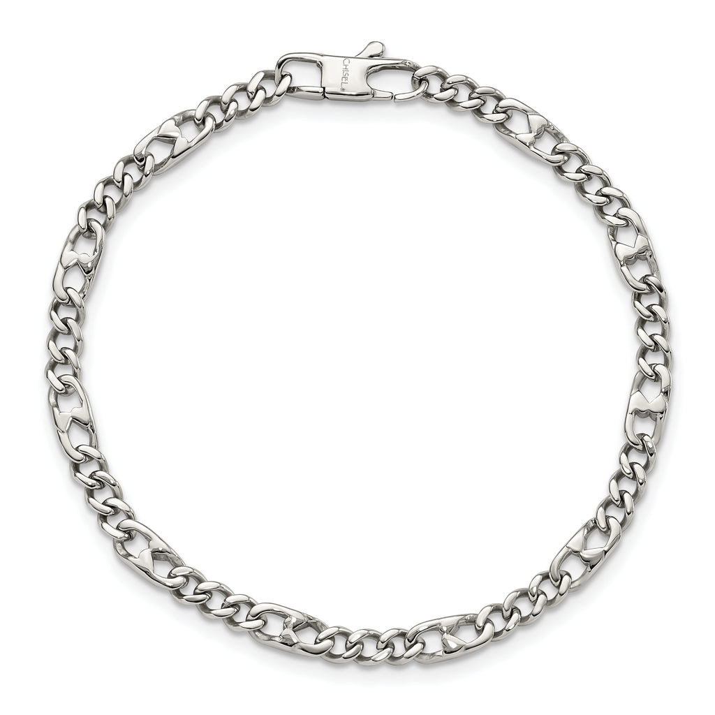 Chisel Stainless Steel Polished 4mm 8.5 inch Figaro Bracelet