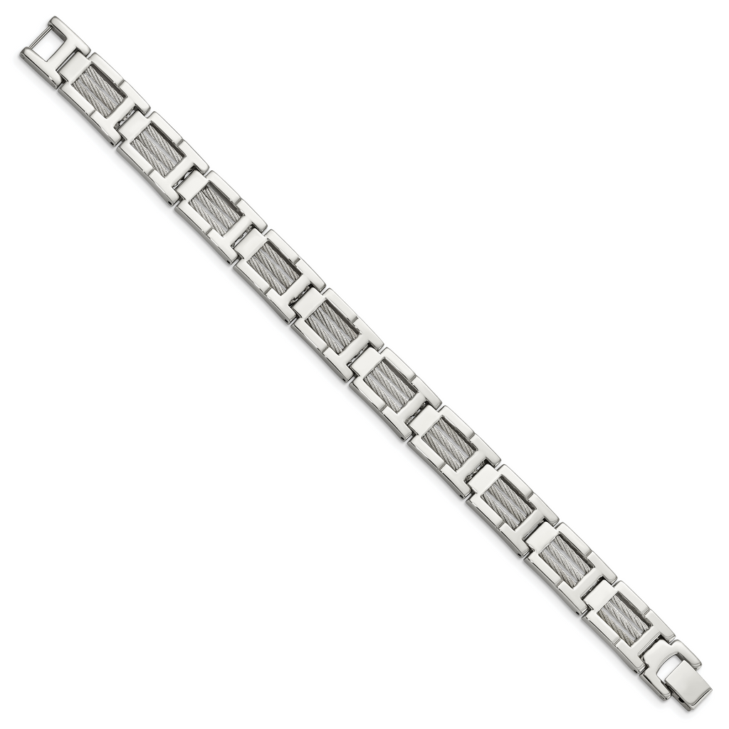 Chisel Stainless Steel Brushed and Polished with Cable Inlacy 8.5 inch Link Bracelet