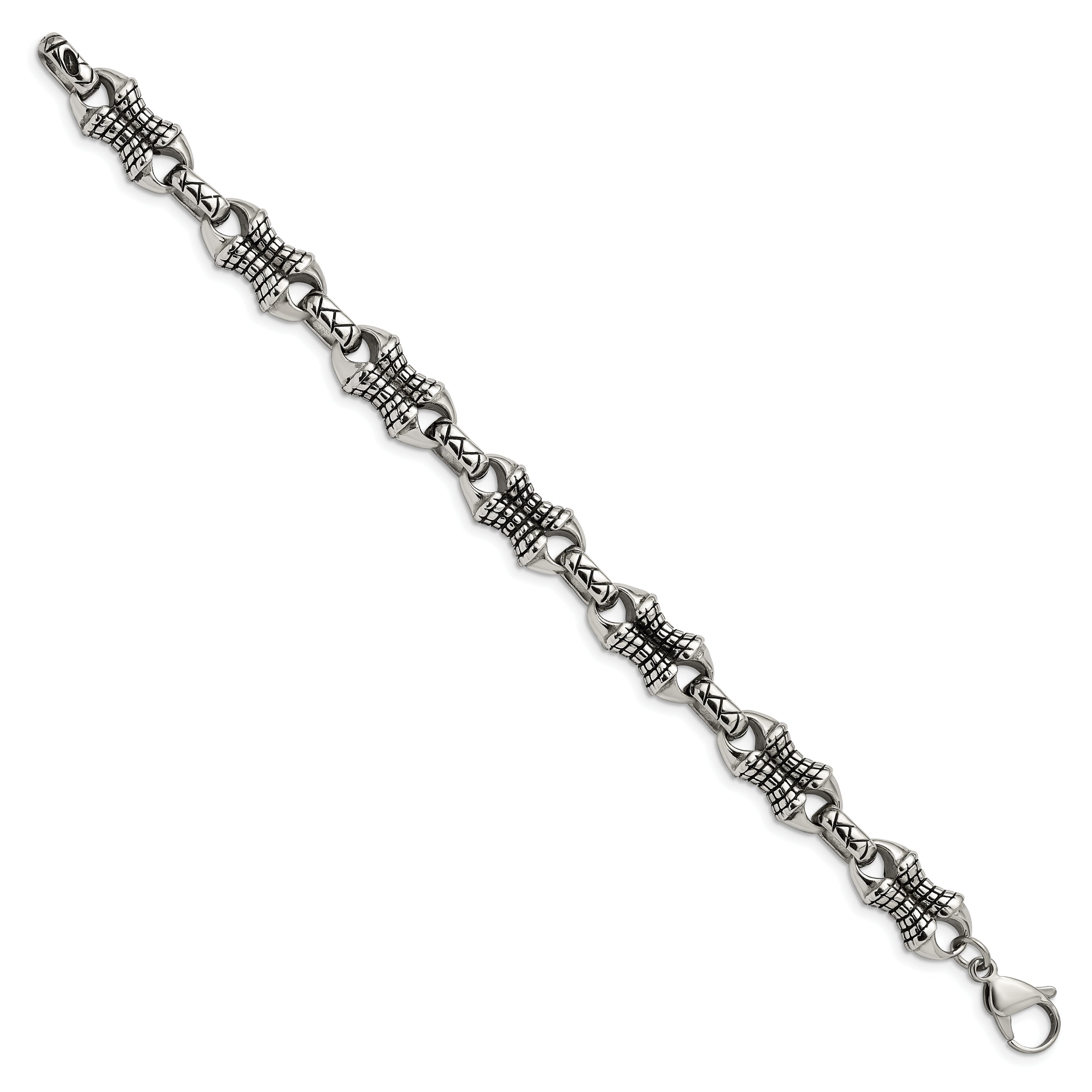 Chisel Stainless Steel Antiqued and Polished 8.75 inch Patterned Link Bracelet