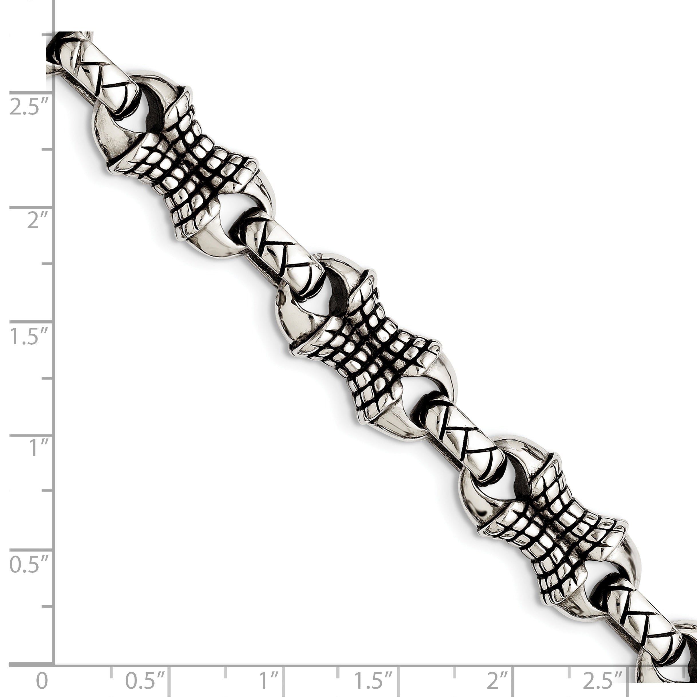 Chisel Stainless Steel Antiqued and Polished 8.75 inch Patterned Link Bracelet