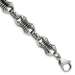 Chisel Stainless Steel Antiqued and Polished 8.75 inch Patterned Link Bracelet