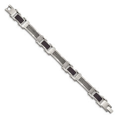 Chisel Stainless Steel Polished with Cable and Black Carbon Fiber Inlay 8.75 inch Link Bracelet
