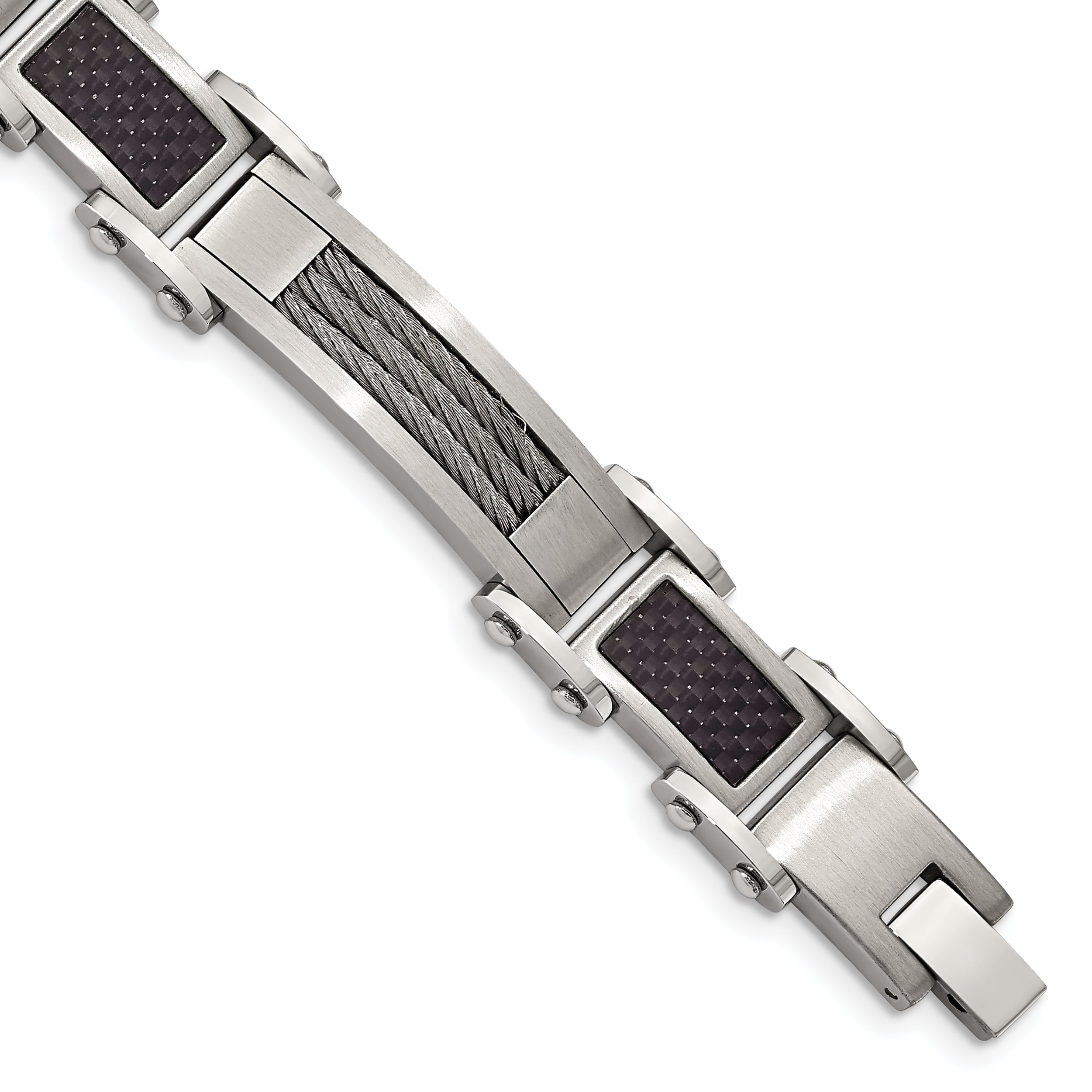 Chisel Stainless Steel Polished with Cable and Black Carbon Fiber Inlay 8.75 inch Link Bracelet Main image