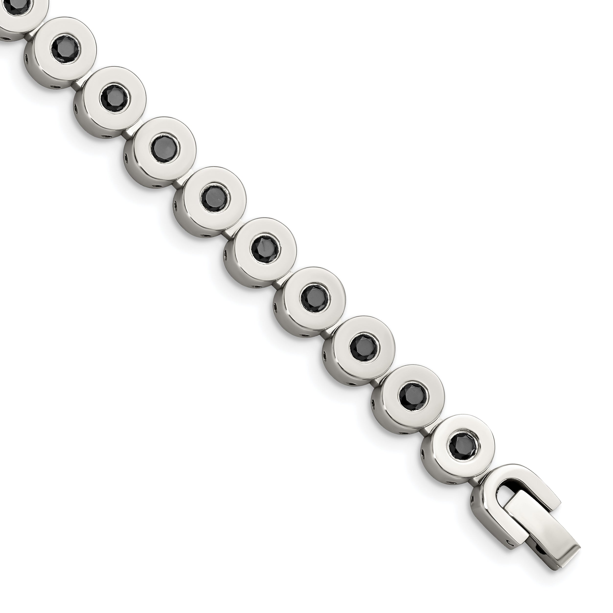 Stainless Steel Polished w/Black CZ 7.5in Bracelet Main image