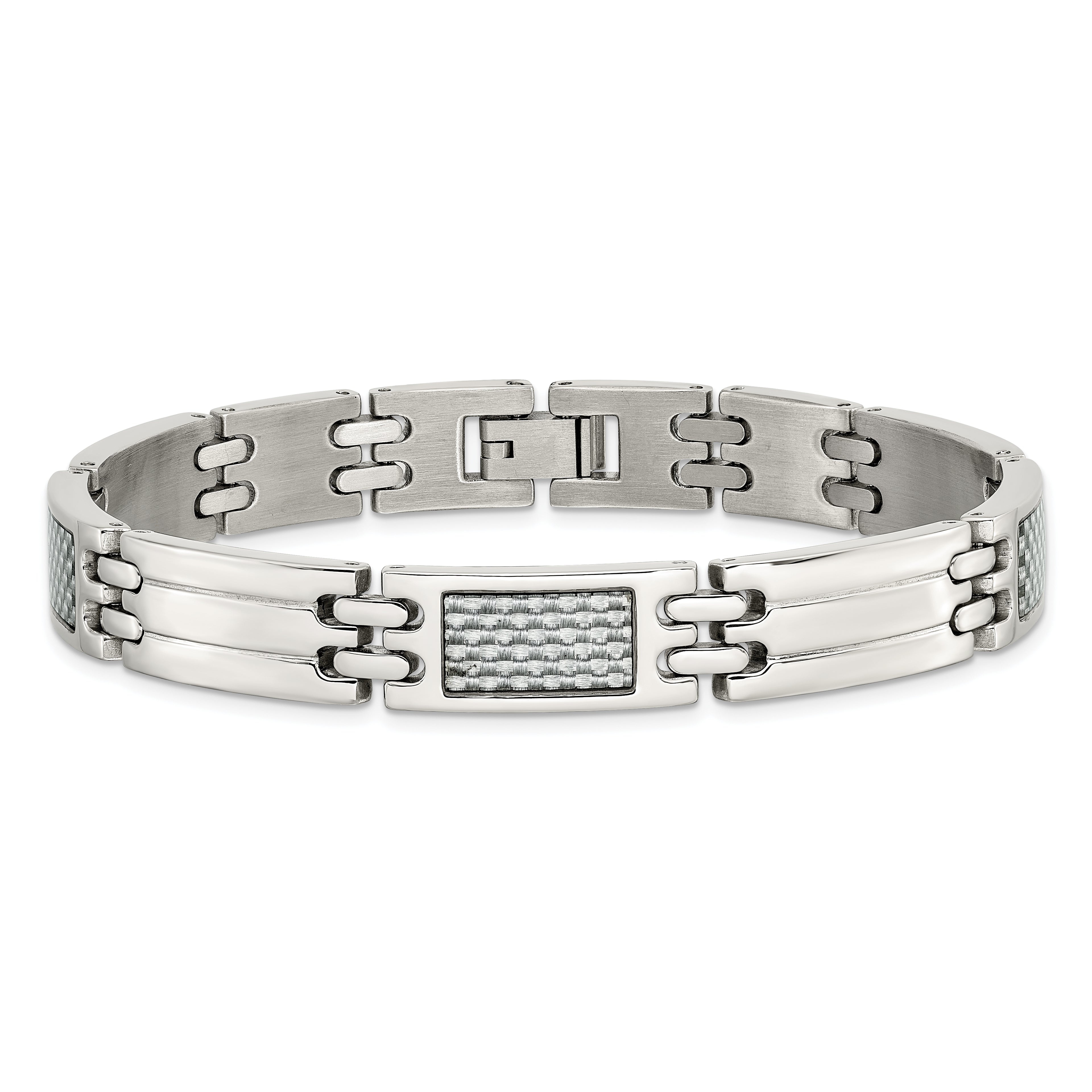 Carbon Fiber Inlay Link Bracelet in Stainless Steel