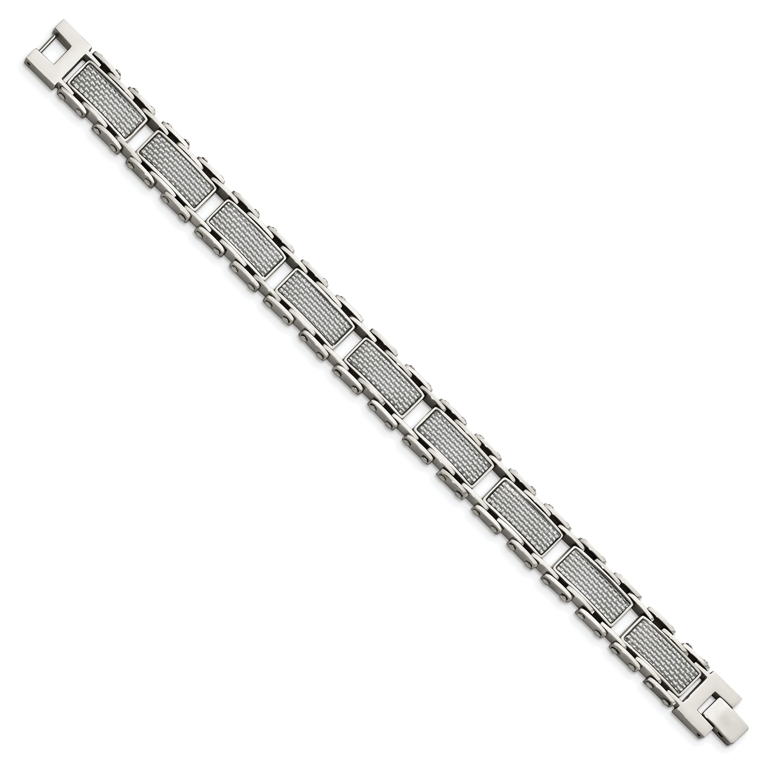 Chisel Stainless Steel Polished with Grey Carbon Fiber Inlay 8.5 inch Link Bracelet