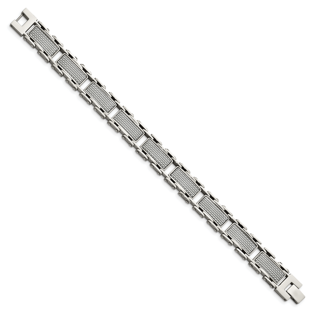 Carbon Fiber Inlay Link Bracelet in Stainless Steel